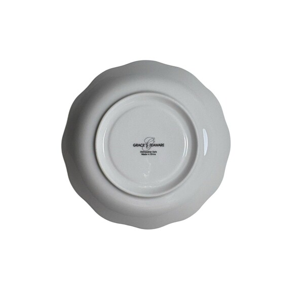 Grace's Teaware Pink Rose Blue Floral Tea Cup & Saucer Gold Trim Scalloped Edge - Picture 10 of 10